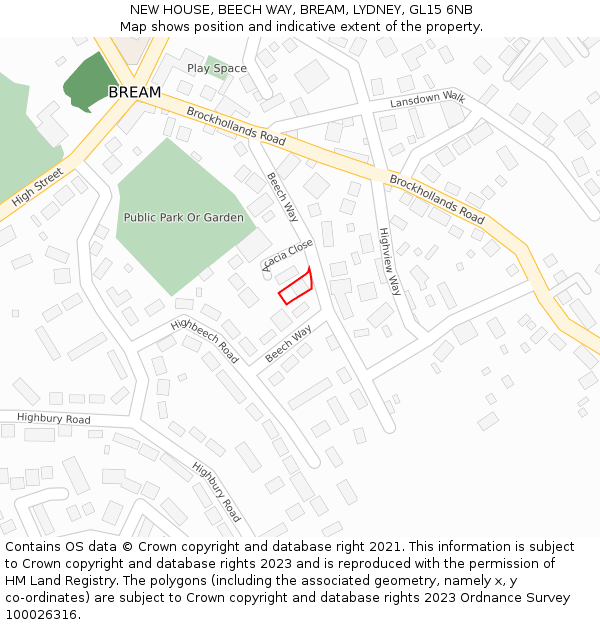NEW HOUSE, BEECH WAY, BREAM, LYDNEY, GL15 6NB: Location map and indicative extent of plot