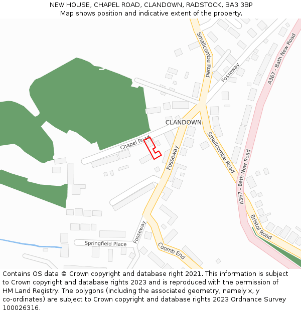 NEW HOUSE, CHAPEL ROAD, CLANDOWN, RADSTOCK, BA3 3BP: Location map and indicative extent of plot