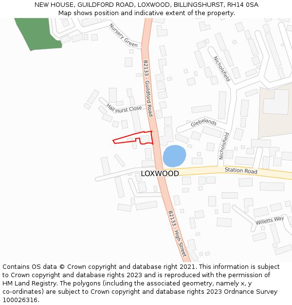 NEW HOUSE, GUILDFORD ROAD, LOXWOOD, BILLINGSHURST, RH14 0SA: Location map and indicative extent of plot