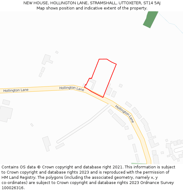 NEW HOUSE, HOLLINGTON LANE, STRAMSHALL, UTTOXETER, ST14 5AJ: Location map and indicative extent of plot