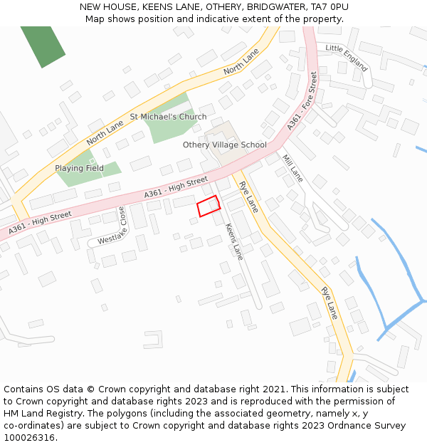 NEW HOUSE, KEENS LANE, OTHERY, BRIDGWATER, TA7 0PU: Location map and indicative extent of plot