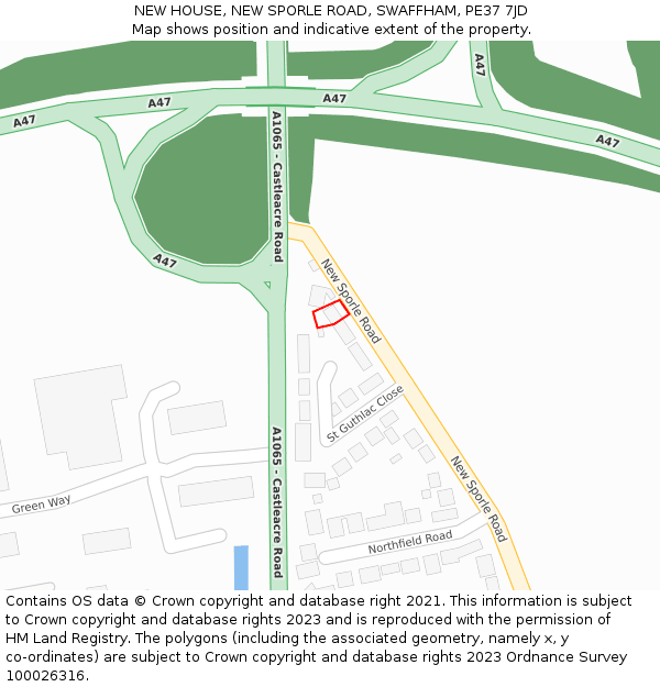 NEW HOUSE, NEW SPORLE ROAD, SWAFFHAM, PE37 7JD: Location map and indicative extent of plot