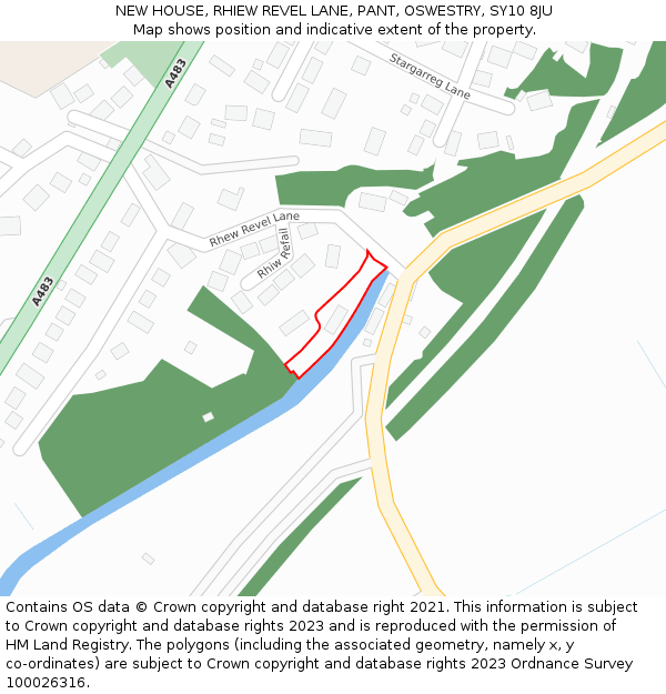 NEW HOUSE, RHIEW REVEL LANE, PANT, OSWESTRY, SY10 8JU: Location map and indicative extent of plot