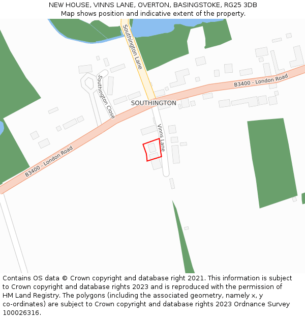 NEW HOUSE, VINNS LANE, OVERTON, BASINGSTOKE, RG25 3DB: Location map and indicative extent of plot