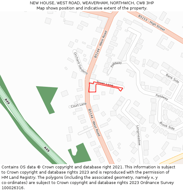 NEW HOUSE, WEST ROAD, WEAVERHAM, NORTHWICH, CW8 3HP: Location map and indicative extent of plot