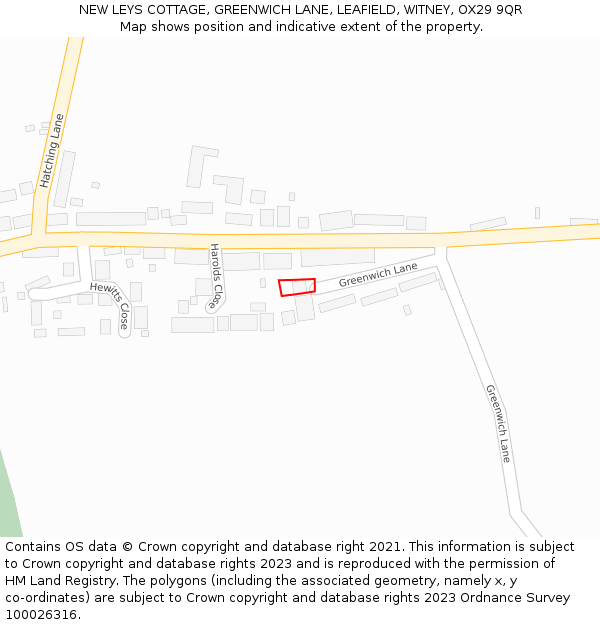 NEW LEYS COTTAGE, GREENWICH LANE, LEAFIELD, WITNEY, OX29 9QR: Location map and indicative extent of plot