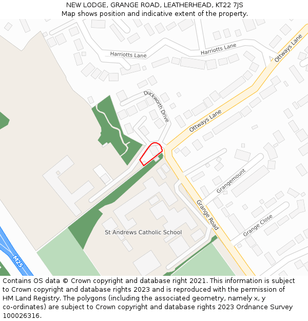 NEW LODGE, GRANGE ROAD, LEATHERHEAD, KT22 7JS: Location map and indicative extent of plot