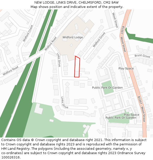 NEW LODGE, LINKS DRIVE, CHELMSFORD, CM2 9AW: Location map and indicative extent of plot