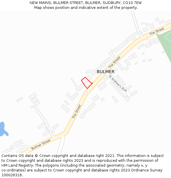 NEW MAINS, BULMER STREET, BULMER, SUDBURY, CO10 7EW: Location map and indicative extent of plot