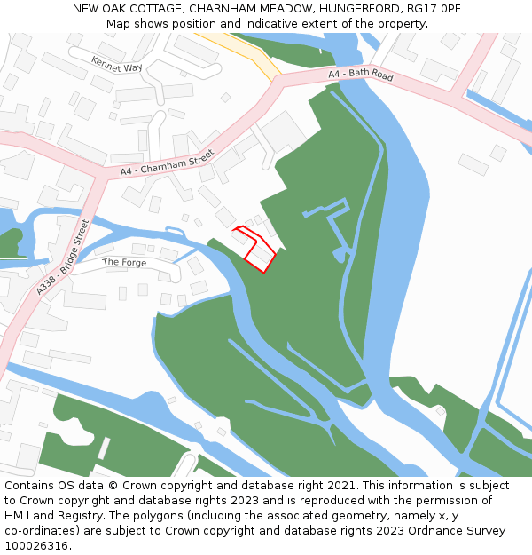 NEW OAK COTTAGE, CHARNHAM MEADOW, HUNGERFORD, RG17 0PF: Location map and indicative extent of plot