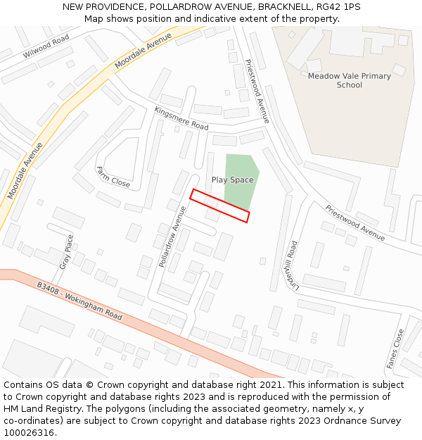 NEW PROVIDENCE, POLLARDROW AVENUE, BRACKNELL, RG42 1PS: Location map and indicative extent of plot