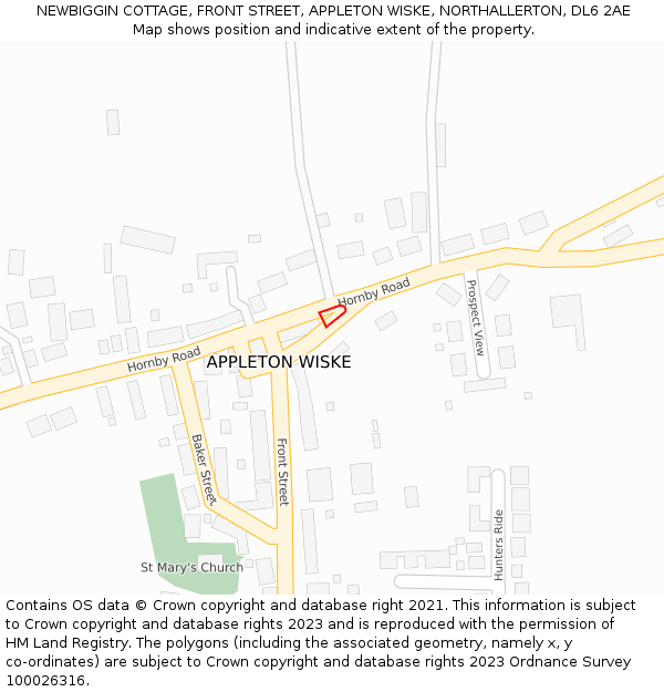 NEWBIGGIN COTTAGE, FRONT STREET, APPLETON WISKE, NORTHALLERTON, DL6 2AE: Location map and indicative extent of plot