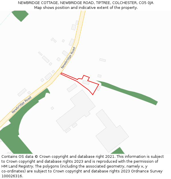 NEWBRIDGE COTTAGE, NEWBRIDGE ROAD, TIPTREE, COLCHESTER, CO5 0JA: Location map and indicative extent of plot