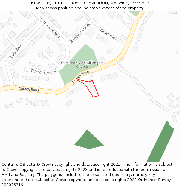 NEWBURY, CHURCH ROAD, CLAVERDON, WARWICK, CV35 8PB: Location map and indicative extent of plot