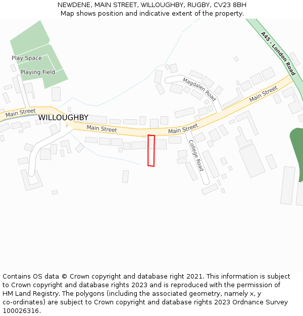 NEWDENE, MAIN STREET, WILLOUGHBY, RUGBY, CV23 8BH: Location map and indicative extent of plot