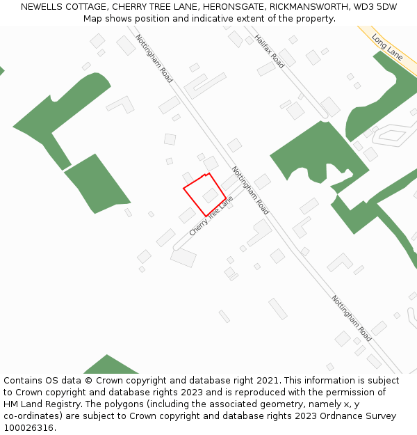 NEWELLS COTTAGE, CHERRY TREE LANE, HERONSGATE, RICKMANSWORTH, WD3 5DW: Location map and indicative extent of plot