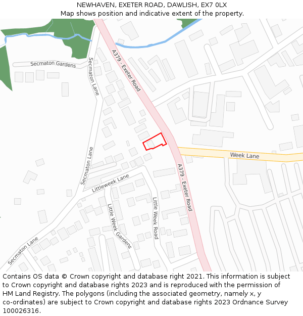 NEWHAVEN, EXETER ROAD, DAWLISH, EX7 0LX: Location map and indicative extent of plot