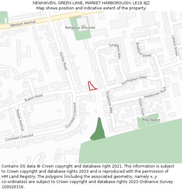 NEWHAVEN, GREEN LANE, MARKET HARBOROUGH, LE16 9JZ: Location map and indicative extent of plot