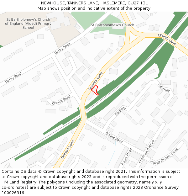 NEWHOUSE, TANNERS LANE, HASLEMERE, GU27 1BL: Location map and indicative extent of plot