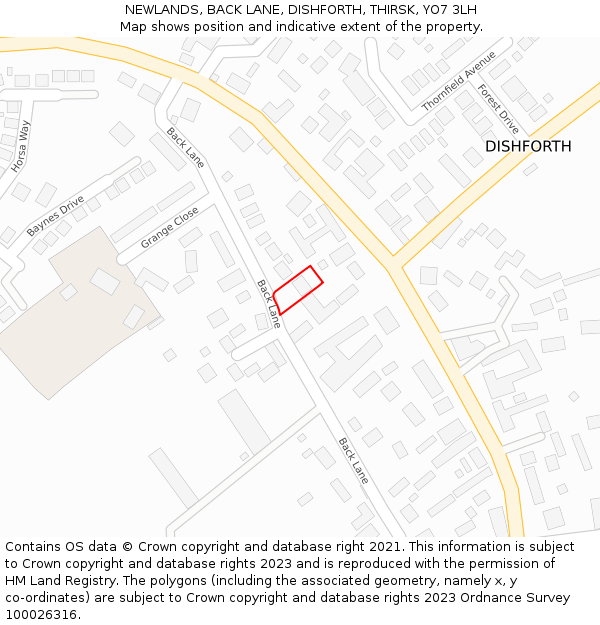 NEWLANDS, BACK LANE, DISHFORTH, THIRSK, YO7 3LH: Location map and indicative extent of plot