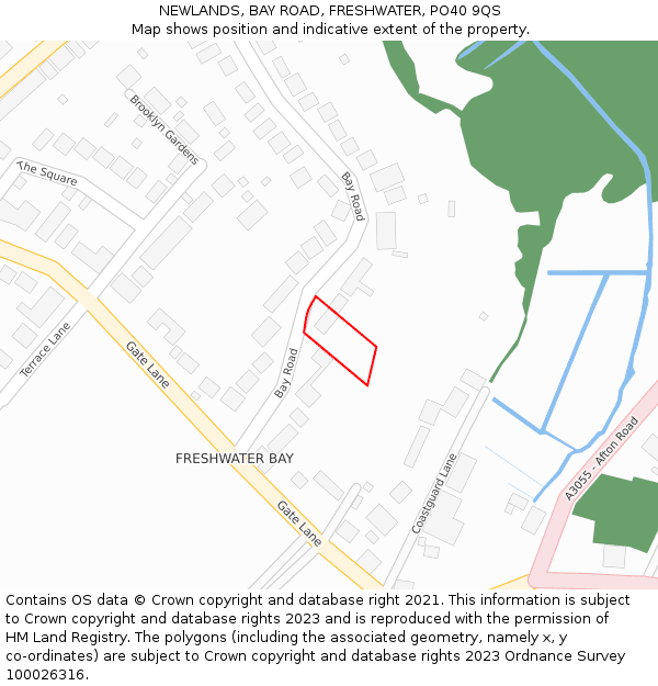 NEWLANDS, BAY ROAD, FRESHWATER, PO40 9QS: Location map and indicative extent of plot