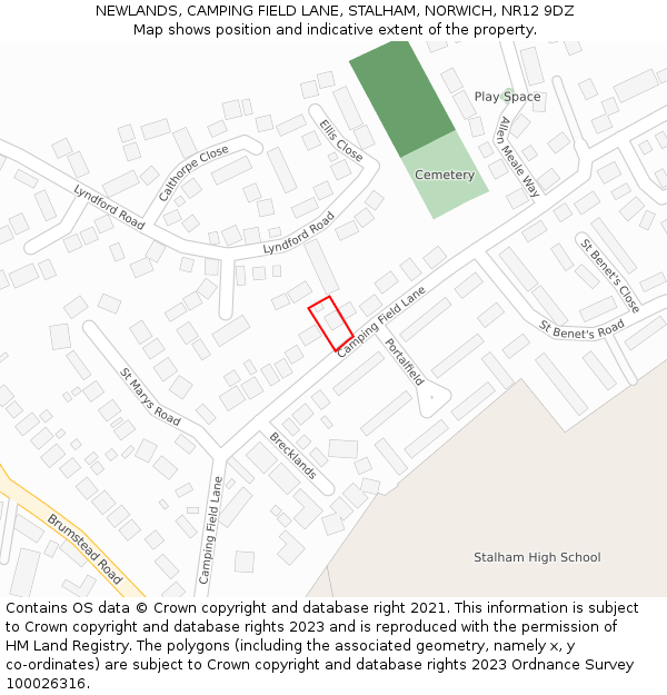 NEWLANDS, CAMPING FIELD LANE, STALHAM, NORWICH, NR12 9DZ: Location map and indicative extent of plot