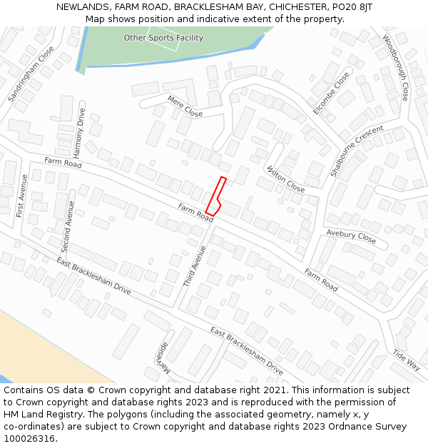 NEWLANDS, FARM ROAD, BRACKLESHAM BAY, CHICHESTER, PO20 8JT: Location map and indicative extent of plot