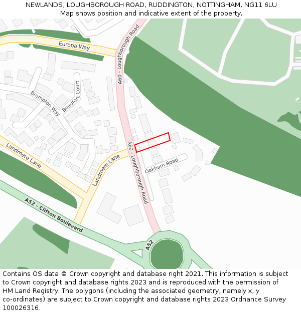 NEWLANDS, LOUGHBOROUGH ROAD, RUDDINGTON, NOTTINGHAM, NG11 6LU: Location map and indicative extent of plot