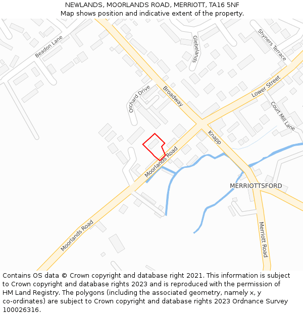 NEWLANDS, MOORLANDS ROAD, MERRIOTT, TA16 5NF: Location map and indicative extent of plot