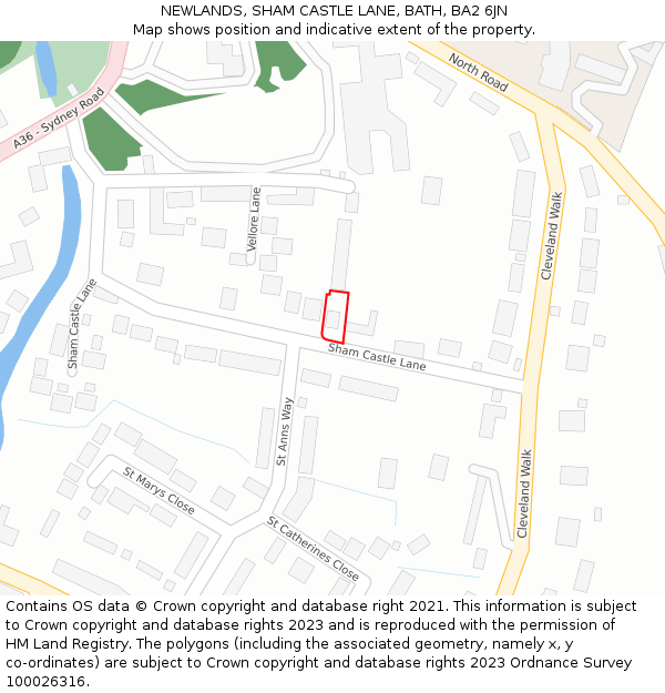 NEWLANDS, SHAM CASTLE LANE, BATH, BA2 6JN: Location map and indicative extent of plot