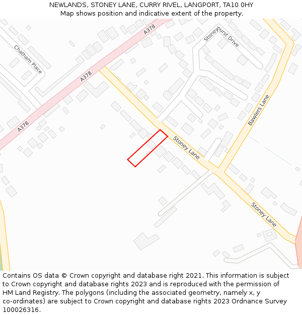 NEWLANDS, STONEY LANE, CURRY RIVEL, LANGPORT, TA10 0HY: Location map and indicative extent of plot