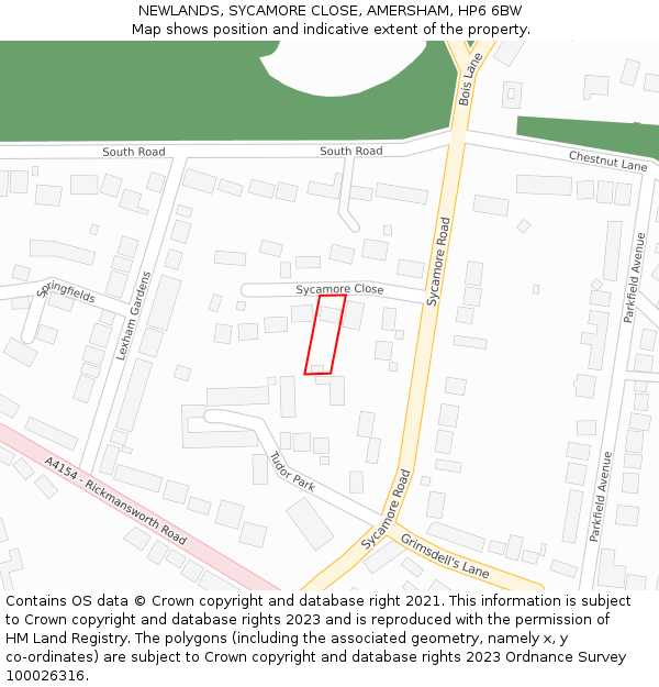 NEWLANDS, SYCAMORE CLOSE, AMERSHAM, HP6 6BW: Location map and indicative extent of plot