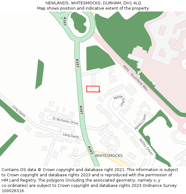 NEWLANDS, WHITESMOCKS, DURHAM, DH1 4LQ: Location map and indicative extent of plot