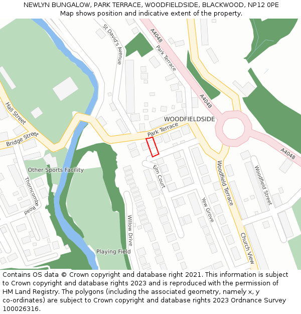 NEWLYN BUNGALOW, PARK TERRACE, WOODFIELDSIDE, BLACKWOOD, NP12 0PE: Location map and indicative extent of plot