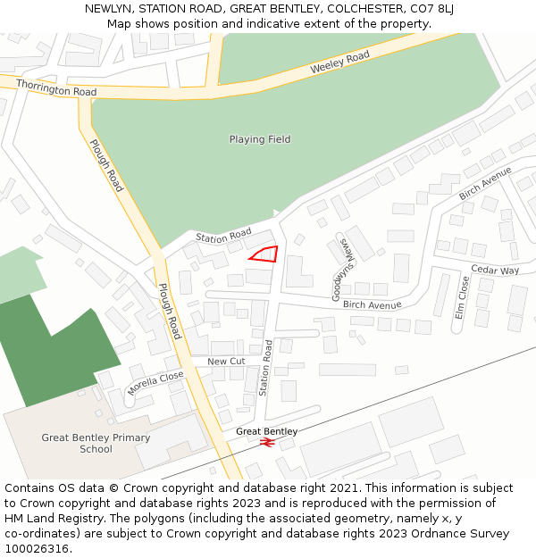 NEWLYN, STATION ROAD, GREAT BENTLEY, COLCHESTER, CO7 8LJ: Location map and indicative extent of plot