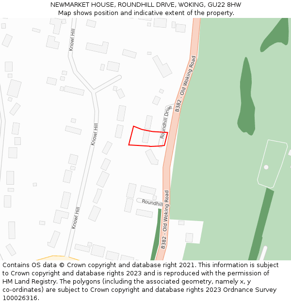 NEWMARKET HOUSE, ROUNDHILL DRIVE, WOKING, GU22 8HW: Location map and indicative extent of plot