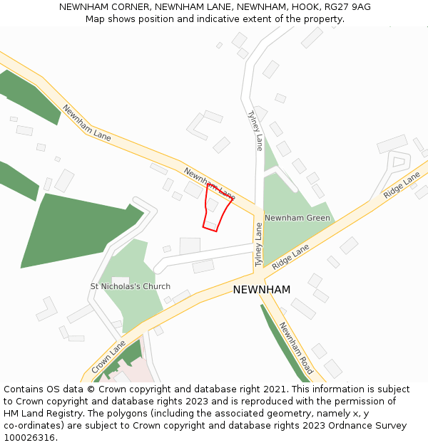 NEWNHAM CORNER, NEWNHAM LANE, NEWNHAM, HOOK, RG27 9AG: Location map and indicative extent of plot