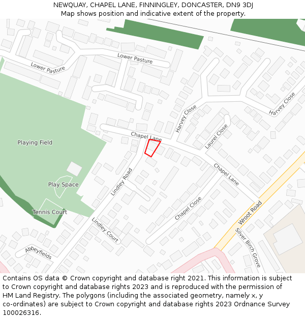 NEWQUAY, CHAPEL LANE, FINNINGLEY, DONCASTER, DN9 3DJ: Location map and indicative extent of plot