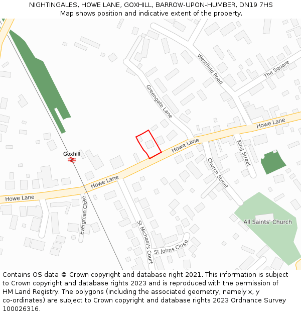 NIGHTINGALES, HOWE LANE, GOXHILL, BARROW-UPON-HUMBER, DN19 7HS: Location map and indicative extent of plot