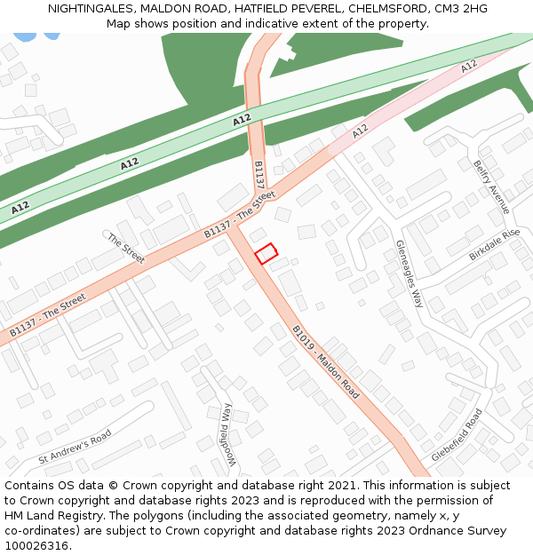 NIGHTINGALES, MALDON ROAD, HATFIELD PEVEREL, CHELMSFORD, CM3 2HG: Location map and indicative extent of plot