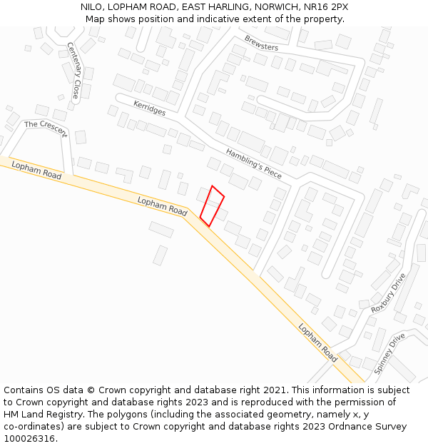 NILO, LOPHAM ROAD, EAST HARLING, NORWICH, NR16 2PX: Location map and indicative extent of plot