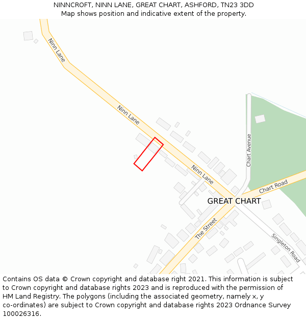 NINNCROFT, NINN LANE, GREAT CHART, ASHFORD, TN23 3DD: Location map and indicative extent of plot