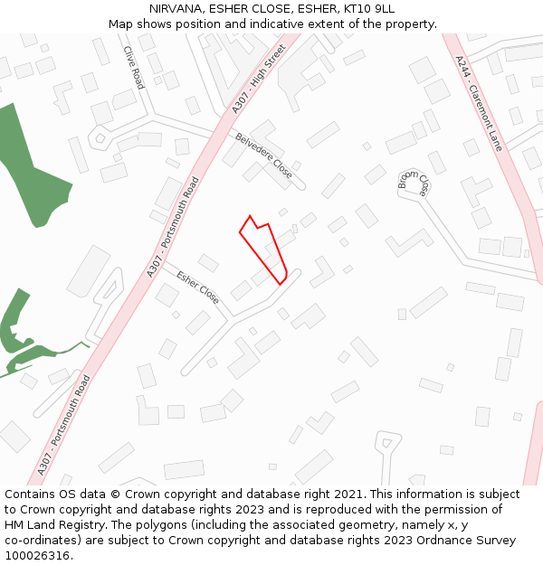 NIRVANA, ESHER CLOSE, ESHER, KT10 9LL: Location map and indicative extent of plot