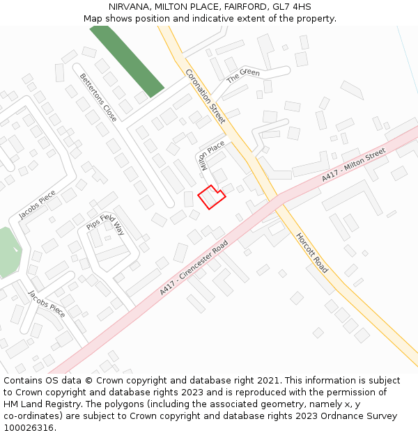 NIRVANA, MILTON PLACE, FAIRFORD, GL7 4HS: Location map and indicative extent of plot