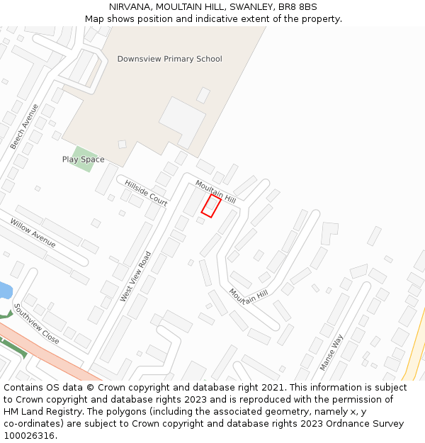 NIRVANA, MOULTAIN HILL, SWANLEY, BR8 8BS: Location map and indicative extent of plot