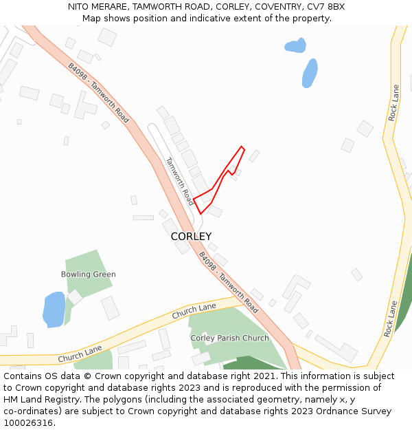 NITO MERARE, TAMWORTH ROAD, CORLEY, COVENTRY, CV7 8BX: Location map and indicative extent of plot