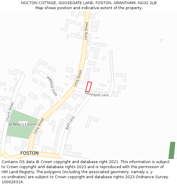 NOCTON COTTAGE, GOOSEGATE LANE, FOSTON, GRANTHAM, NG32 2LB: Location map and indicative extent of plot