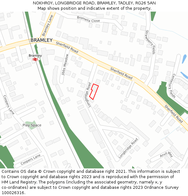 NOKHROY, LONGBRIDGE ROAD, BRAMLEY, TADLEY, RG26 5AN: Location map and indicative extent of plot