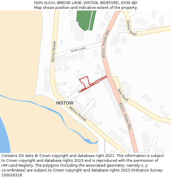 NON SUCH, BRIDGE LANE, INSTOW, BIDEFORD, EX39 4JD: Location map and indicative extent of plot