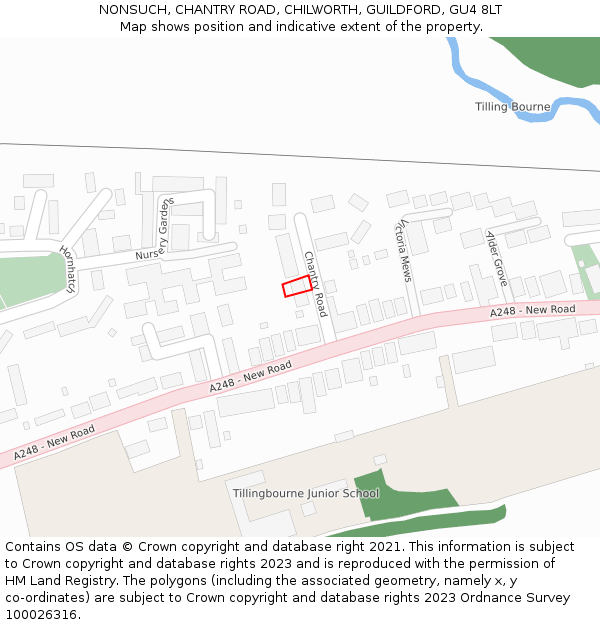 NONSUCH, CHANTRY ROAD, CHILWORTH, GUILDFORD, GU4 8LT: Location map and indicative extent of plot